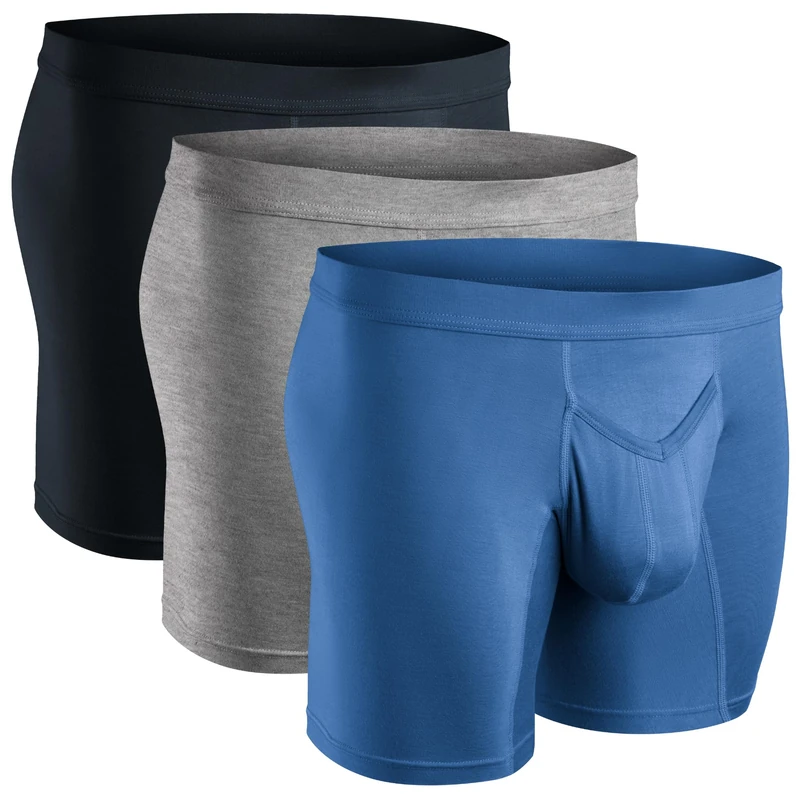Real Men Bulge Enhancing Pouch Underwear for Men – 1 or 3 Pack Set - Modal Boxer Briefs ABCD Pouch, B Pouch 3 Pack 7 Inch Blue Slate Heather Grey, L