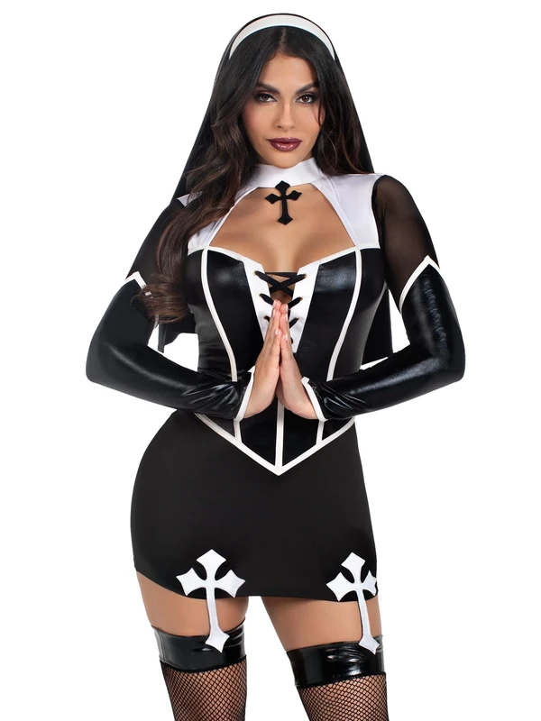 Leg Avenue Women's 2 PC Holy Hottie Sexy Nun Costume, Medium