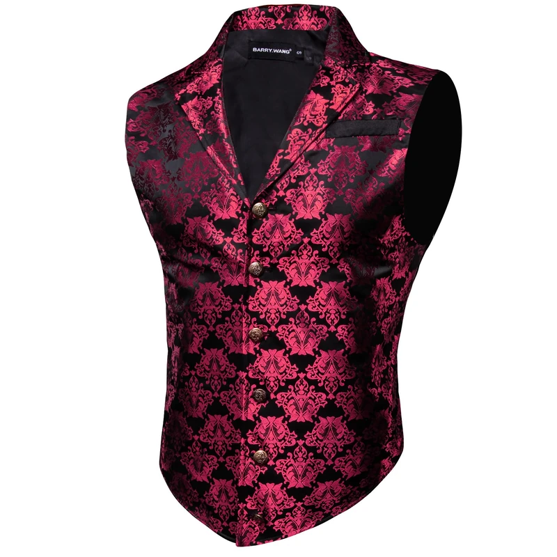 Barry.Wang Mens Paisley Victorian Suit Vest Formal/Leisure Tailored Collar Silm Fit Steampunk Gothic Tuxedo Waistcoat, Pink, Medium