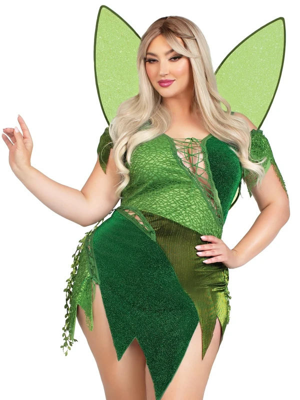 Leg Avenue 87188X 12609 2 Piece Forest Halloween Costume with Shimmer Fairy Wings, Green, 3X / 4X