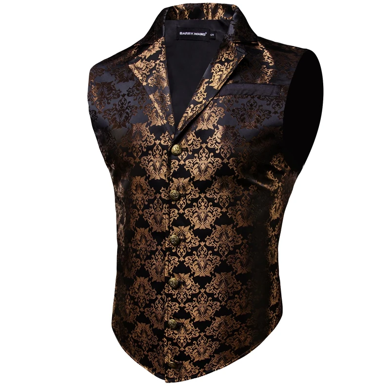 Barry.Wang Mens Paisley Victorian Suit Vest Formal/Leisure Tailored Collar Silm Fit Steampunk Gothic Tuxedo Waistcoat, Gold Gothic, XX-L