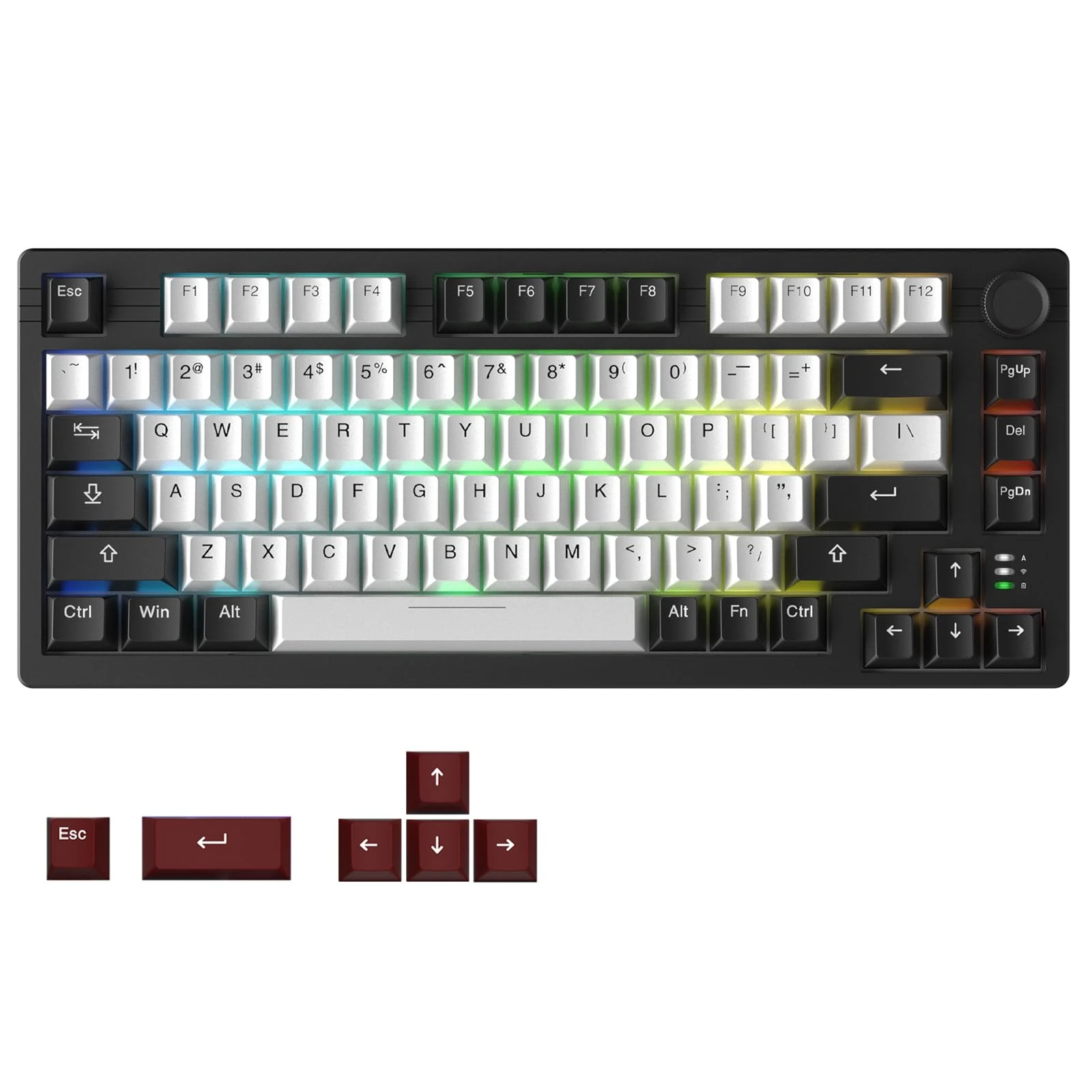 DAREU EK75PRO Gaming Keyboard, Wireless, 2.4G Wireless, Bluetooth, Wired USB Connection, Gasket Mount, 81 Keys, English Layout, RGB, Mechanical Keyboard, Hot Swappable, Volume Control Knob, Linear Red
