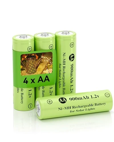 Howardly 1.2v AA Ni-MH Rechargeable Battery, Double A 900mAh 1.2V Rechargeable Battery Pre-Charged, High Capacity for Outdoor Solar Lights, Lawn Lamps, String Light (AA-900mAh-4pack