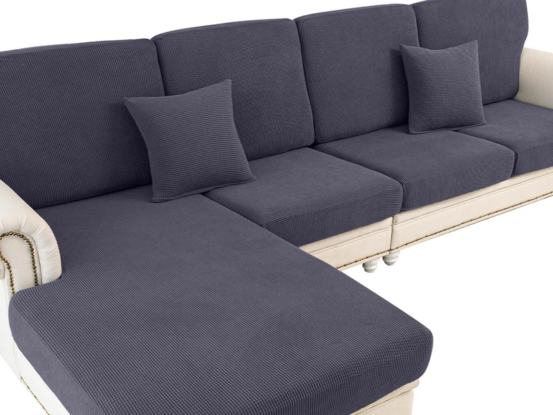 LA MEACK Couch Cushion Covers for Sectional Sofa L Shape Washable Separate Seat Chaise Couch Cover Stretch Sofa Slipcovers with 2 Pcs Pillowcases(2 Seater + 1 Chaise, Dark Grey)