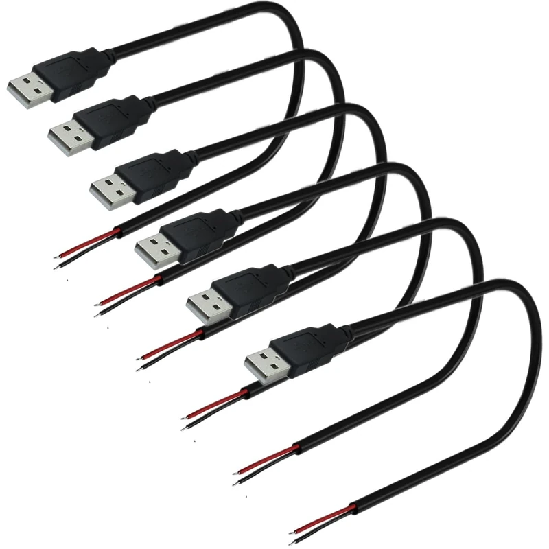 RUNCCI-YUN 6pc USB A 2.0 Male Panel Mount Connector Cable - Solderable Mini USB Connector, Plug Pigtail for DIY Repair (30cm)