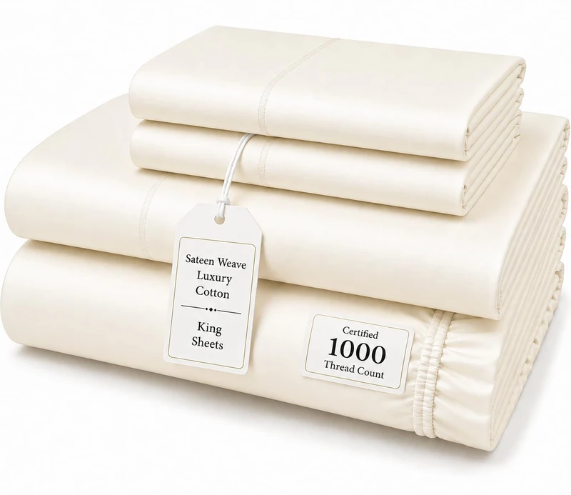 CHATEAU HOME COLLECTION 100% Cotton Sheets King Size - Authentic 1000 Thread Count Breathable Luxury King Sheet Set, Soft Sateen Weave, 15" Deep Pocket King Size Sheets Set - Ivory