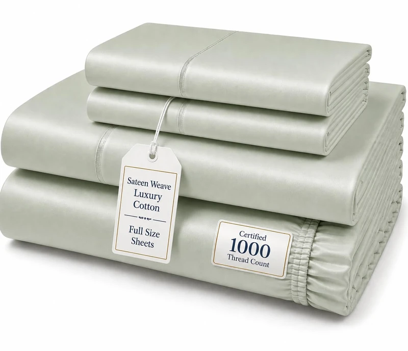 Full Size Bed Sheets Deep Pocket Cotton 1000 Thread Count Luxury Sheets (Fits Upto 17"), 4- Piece Full Size Sheet Sets, Long Staple Cotton Breathable Bed Sheets Full Size Sheets Set- Mineral