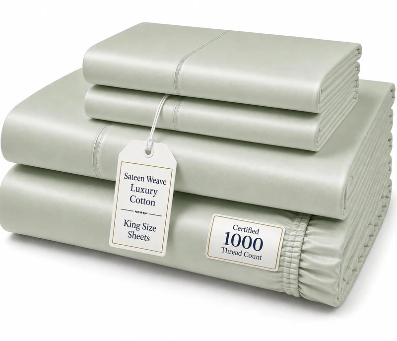 100% Cotton Bed Sheets - 1000 Thread Count, Breathable Luxury Cooling Sheets, Soft Sateen Weave, Deep Pocket Set - Mineral King Size