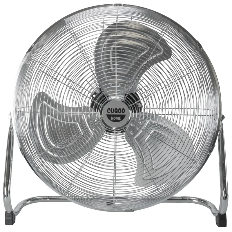 CUQOO Floor Fan with 3 Speed Settings - Portable Cooling Fan with Adjustable Head for Indoor and Outdoor, Chrome Metal Pedestal - Floor Standing Fan for Home, Gym, Office, Garage (16Inch)