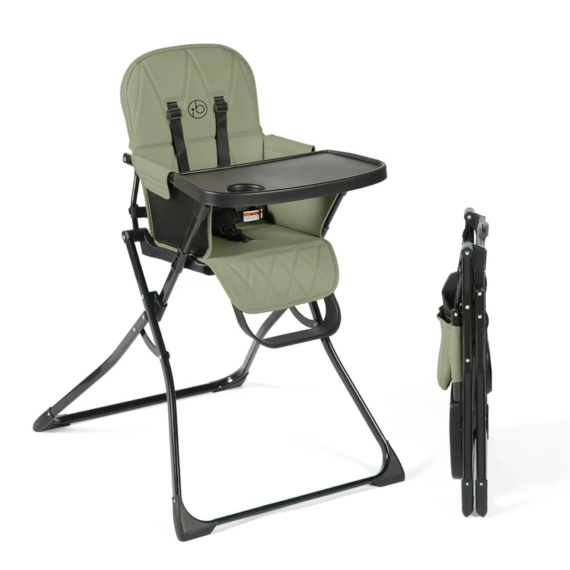 Ickle Bubba Flip Magic Fold Highchair (Sage Green) – Suitable from Sitting Up to 15kg, 5-Point Safety Harness, Removable Tray, Quick One-Hand Fold, Compact Slimline Design for Easy Storage
