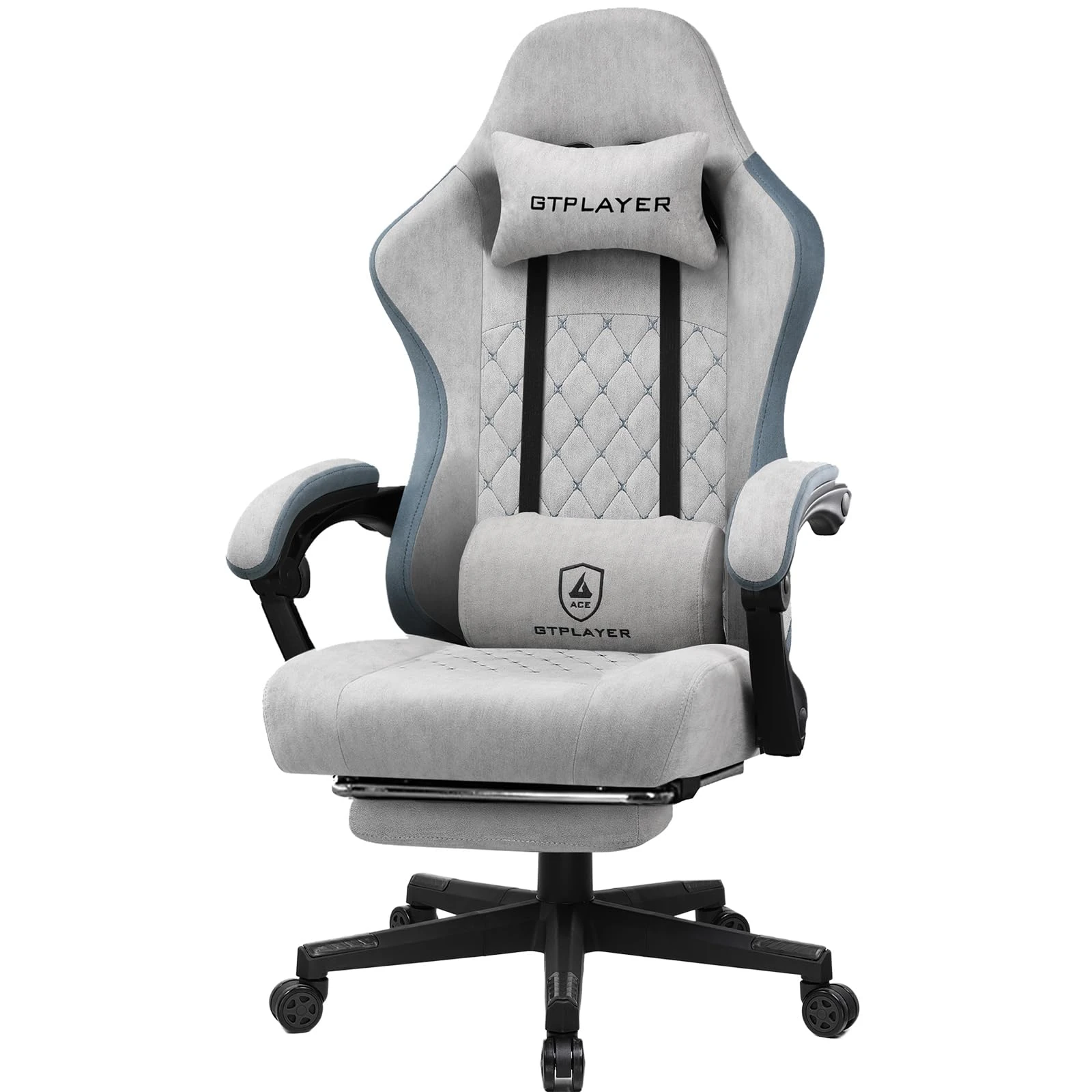 GTPLAYER Fabric Gaming Chair with Footrest, Computer Chairs for Adults with Pocket Spring Cushion High Back Lumbar Support Wide Ergonomic PC Chair for Home Office