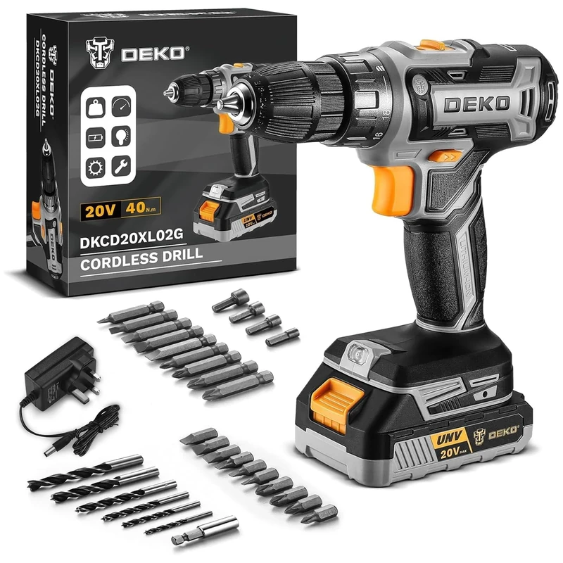 Power Drill Cordless: DEKOPRO 20V Cordless Drills Driver Electric Set Tool for Women Drills with Battery and Charger 20 Volt Grey