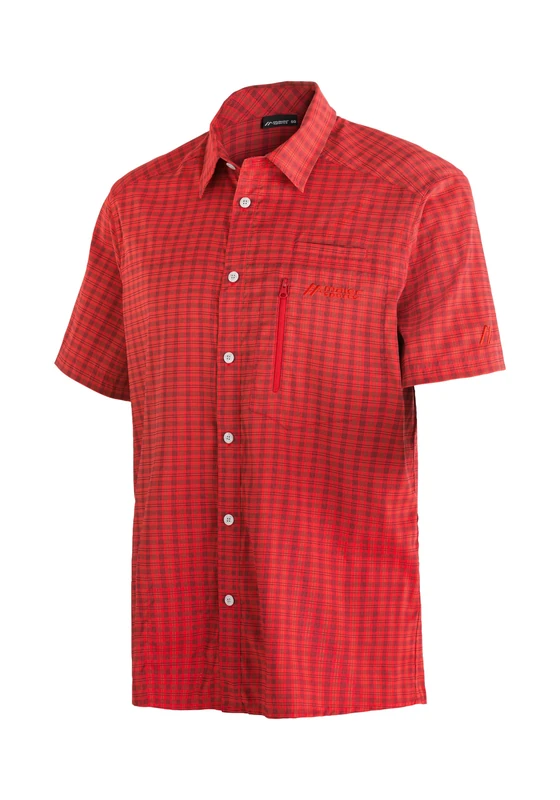 Maier Sports Men's Mats S/S Shirt, Red Check, 48 (EU)