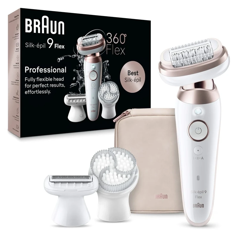 Braun Silk-épil 9 Flex Women's Electric Epilator with 360° Flexible Head for Easy Epilation, Wet & Dry, Long Smooth Skin, 9-060 3D, White/Pink