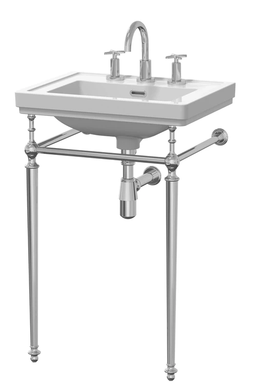 nuie CLB532 Carlton Traditional Bathroom 3 Tap Hole Fireclay Basin Stand and Bottle Trap, 861 x 531 x 406mm, White/Chrome