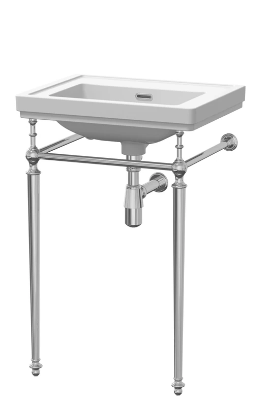 nuie CLB512 Carlton Traditional Bathroom 0 Tap Hole Fireclay Basin Stand and Bottle Trap, 861 x 531 x 406mm, White/Chrome
