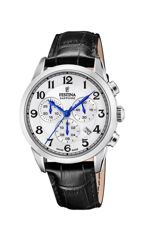 Festina Swiss Made Mens Steel Chronograph Watch with Leather Strap F20041/1