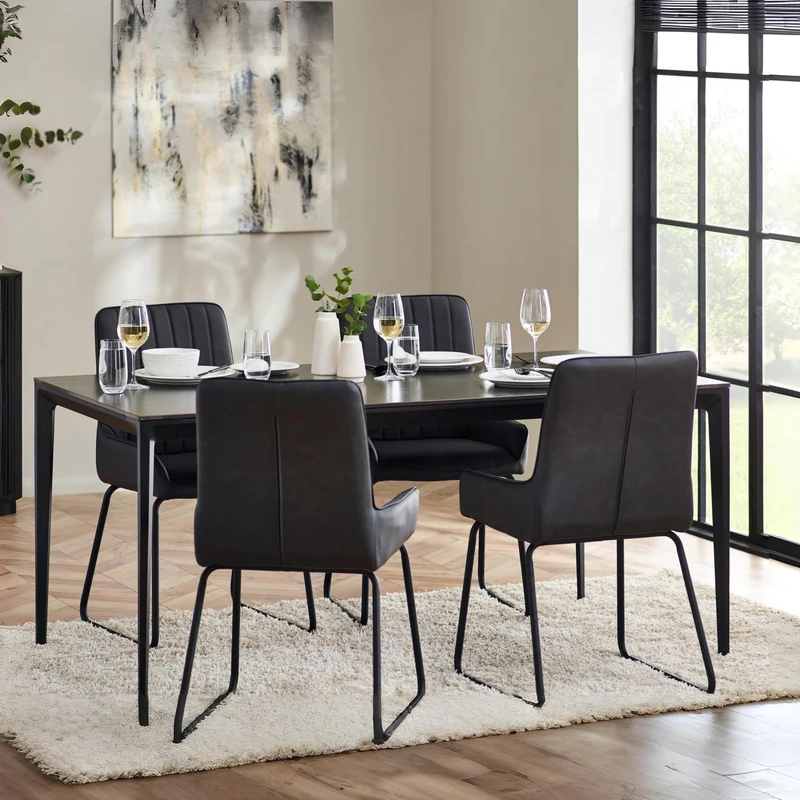 Julian Bowen Miami Rectangular Stone Top Dining Table-Slate Grey, 76 x 120 x 80 - Image 1