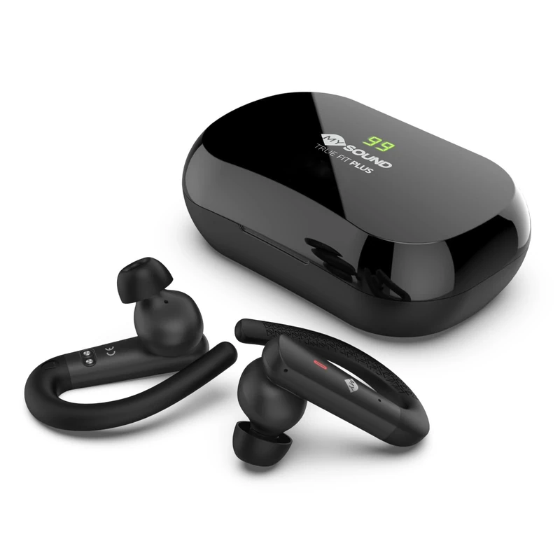 Meliconi MYSOUND True Fit Plus, True Wireless Bluetooth 5.3 Headphones Black for Sports, Touch Control, Charging Case with LED, 32 Hour Battery