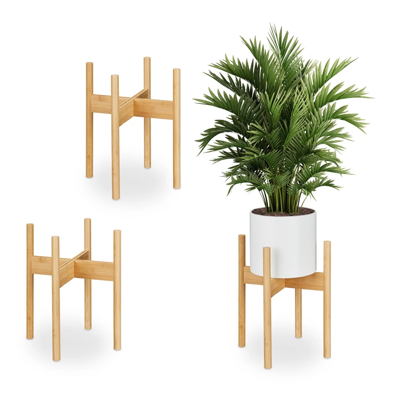 Relaxdays Plant Stand, Set of 3, Bamboo, Indoor Flowerpot Holder, up to Ø: 29 cm, Indoor Home Decor Accessory, Natural