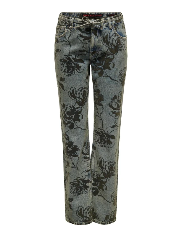 ONLY Women's Onlmott Lw Str Floral Belt Red DNM Dot Jeans, Medium Blue (Medium Blue Denim), 29W x 32L - Image 1