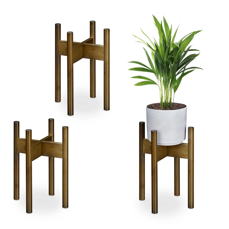 Relaxdays Plant Stand, Set of 3, Bamboo, Indoor Flowerpot Holder, up to Ø: 20 cm, Indoor Home Decor Accessory, Brown