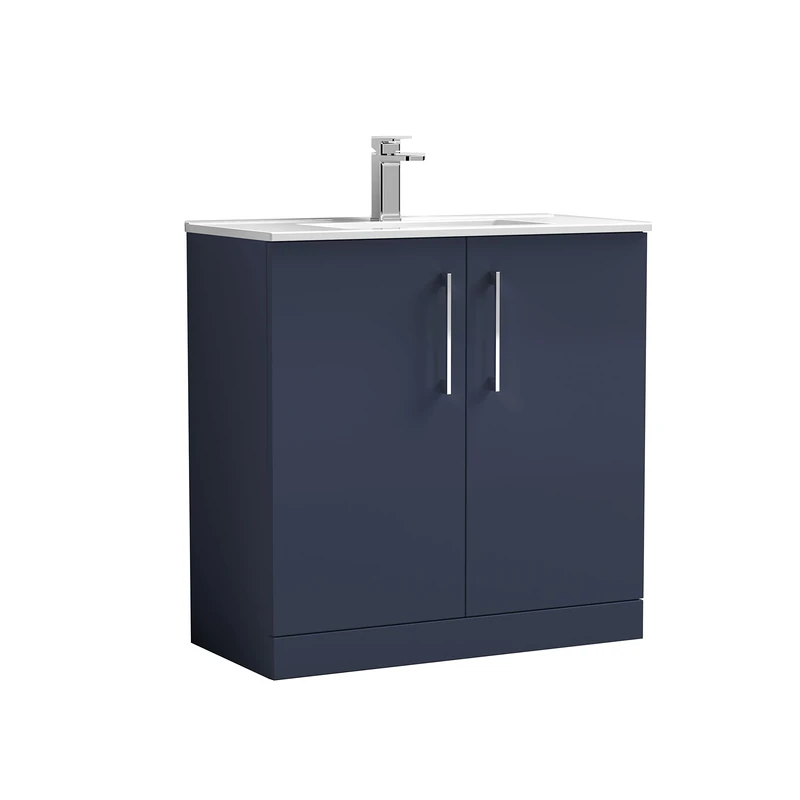 nuie ARN2905B Arno Modern Bathroom Floor Standing 2 Soft Close Door Vanity Unit and Minimalist Basin, 800mm, Midnight Blue - Image 1