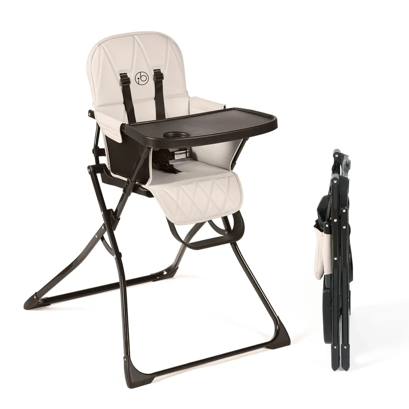 Ickle Bubba Flip Magic Fold Highchair (Pearl Grey) – Suitable from Sitting Up to 15kg, 5-Point Safety Harness, Removable Tray, Quick One-Hand Fold, Compact Slimline Design for Easy Storage