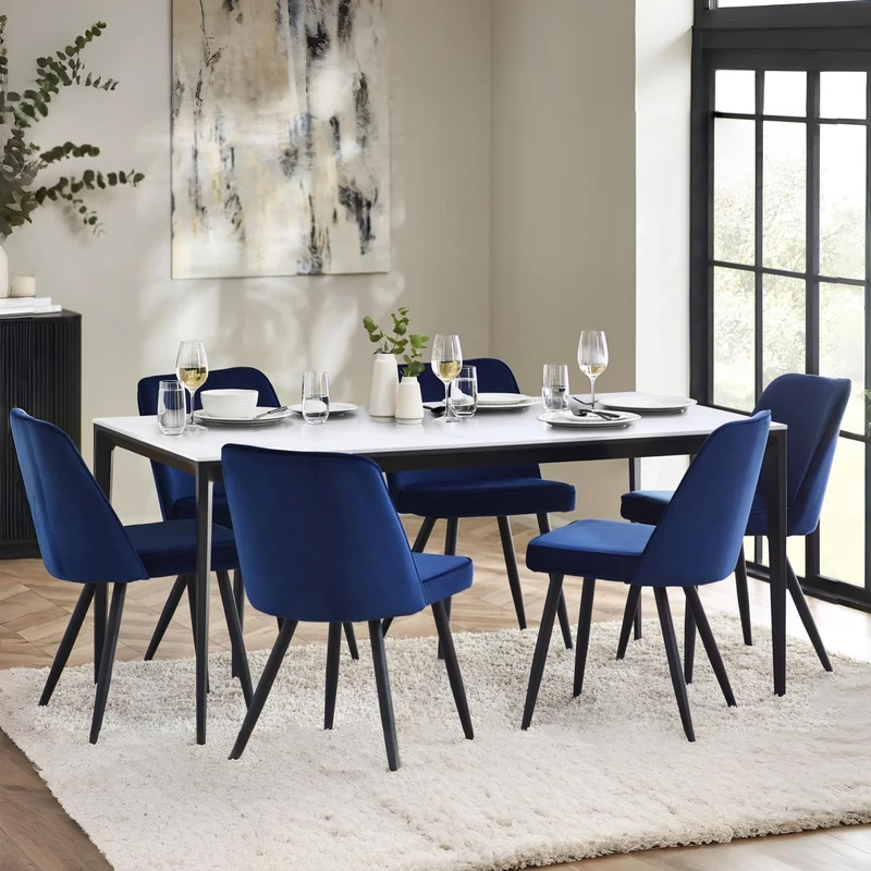 Julian Bowen Miami Rectangular Stone Top Dining Table-White Marble, 76 x 120 x 80