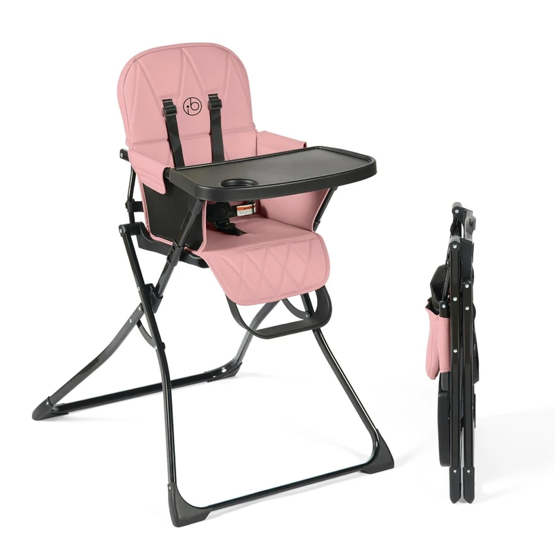 Ickle Bubba Flip Magic Fold Highchair (Blush Pink) – Suitable from Sitting Up to 15kg, 5-Point Safety Harness, Removable Tray, Quick One-Hand Fold, Compact Slimline Design for Easy Storage