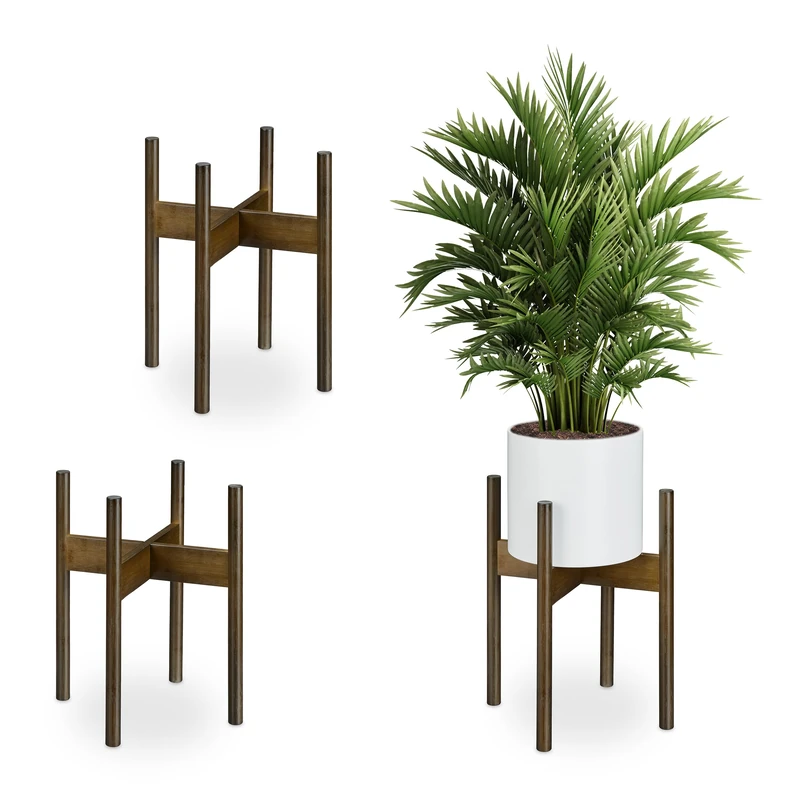 Relaxdays Plant Stand, Set of 3, Bamboo, Indoor Flowerpot Holder, up to Ø: 29 cm, Indoor Home Decor Accessory, Brown