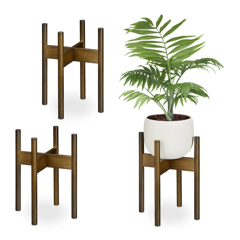 Relaxdays Plant Stand, Set of 3, Bamboo, Indoor Flowerpot Holder, up to Ø: 25 cm, Indoor Home Decor Accessory, Brown