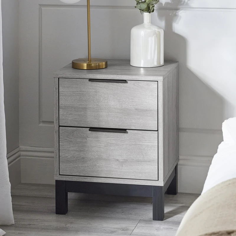 Julian Bowen Bali 2 Drawer Bedside-Grey Oak, Engineered Wood, 57.5 x 45 x 40cm