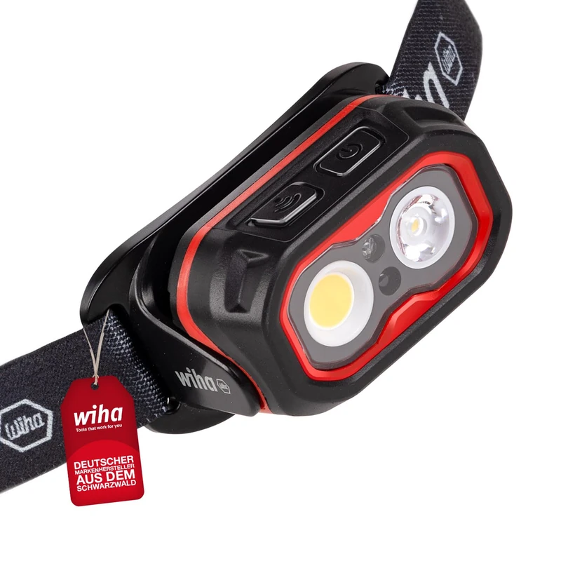 Wiha 500lm Headlamp with Motion Sensor USB-C Rechargeable 10h Runtime Dual LED IP07