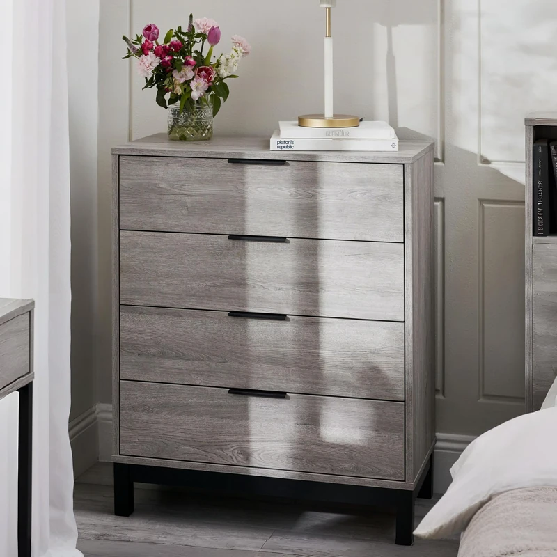 Julian Bowen Bali 4 Drawer Chest-Grey Oak, 97 X 80 X 40cm