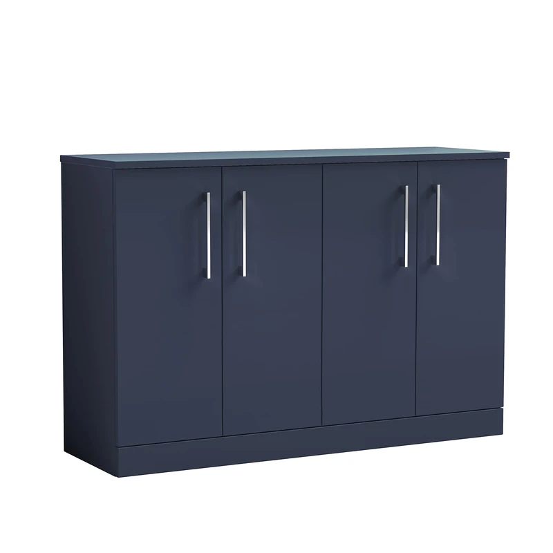 nuie ARN2903W2 Arno Modern Bathroom Floor Standing 4 Soft Close Door Vanity Unit and Worktop, 1200mm, Midnight Blue