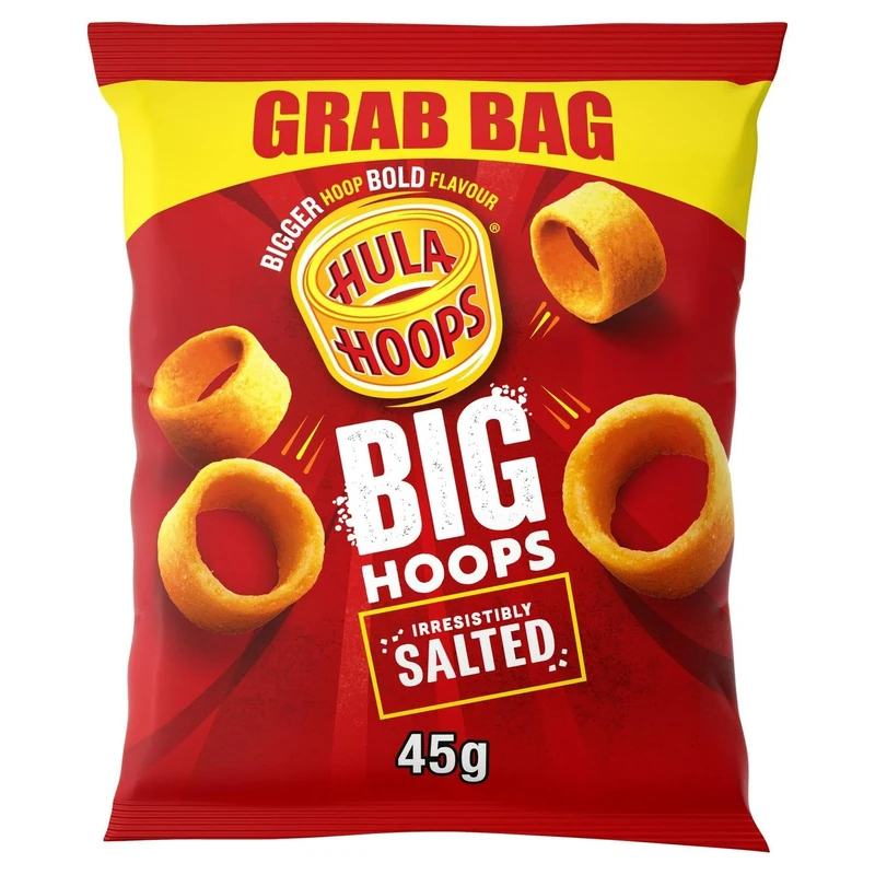 Hula Hoops BIG HOOPS SALTED Grab Bag Crisps 45g Bags, Case of 36 - Bigger Hoop, bold flavour. Bigger than standard sized Hula Hoops - No Artificial Colours or Flavours, Suitable for Vegetarians