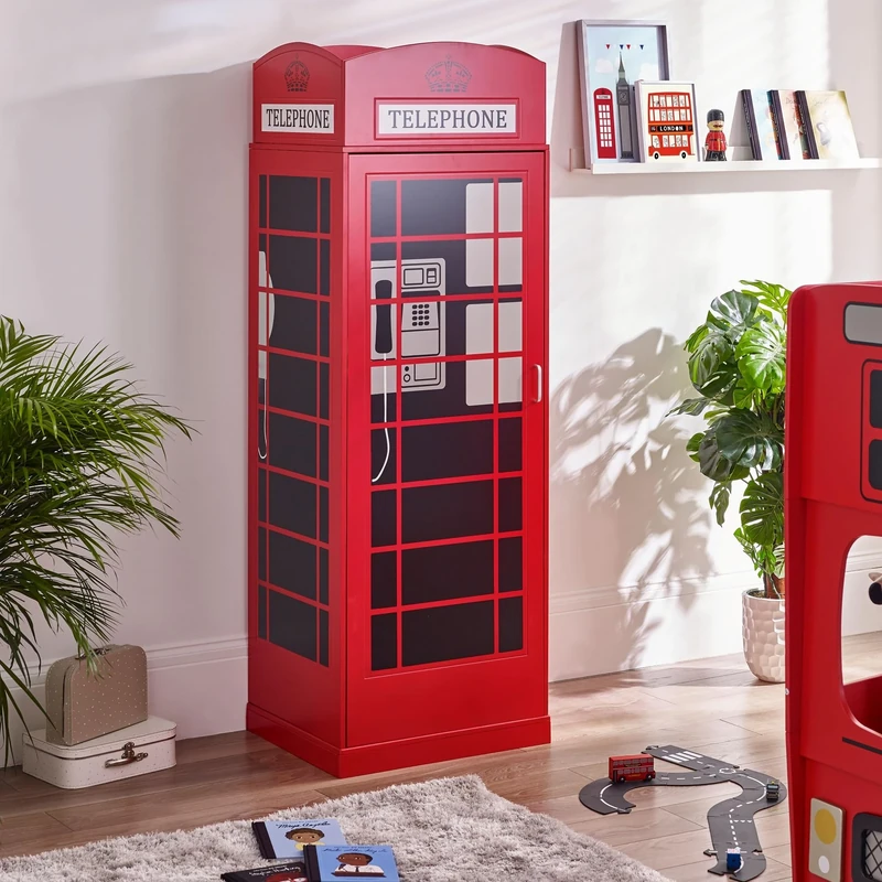 Julian Bowen Telephone Box Wardrobe, Engineered Wood, Red, 190 x 55 x 64cm - Image 1