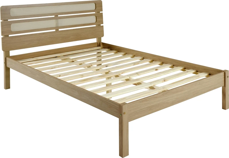 Seconique Santana 4'6" Bed in Light Oak/Rattan Effect - Double