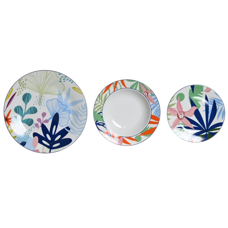 Vajilla Set 18 Porcelain 27 x 27 x 3 cm Hojas Azul