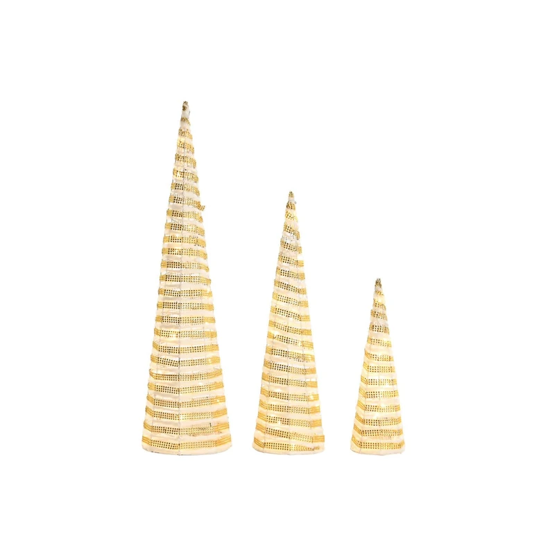 Cone Set of 3 LED Ratan 20 x 20 x 80 cm White - Image 1