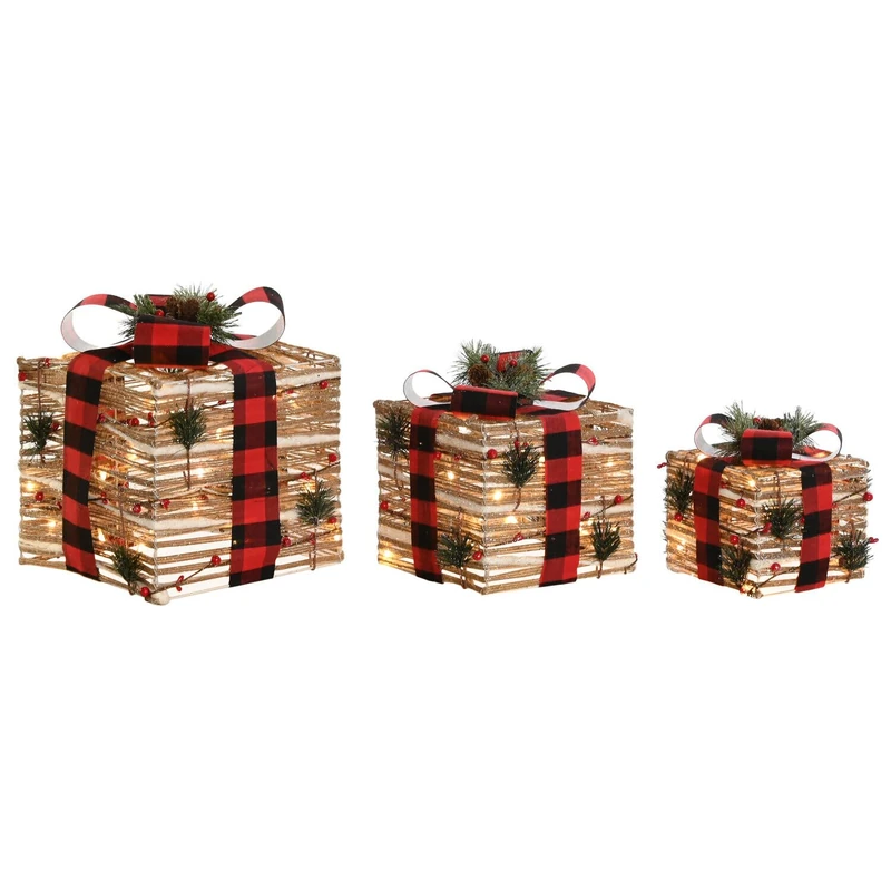 Gift Set of 3 LED Ratan 25 x 25 x 25 cm Natural