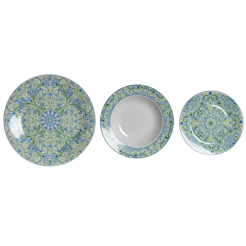 Vajilla Set 18 Porcelain 27 x 27 x 3 cm Green Azulejos - Image 1