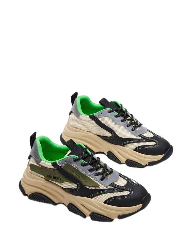 Steve Madden Men's Possess Sneaker, Olive Multi, 7.5 UK
