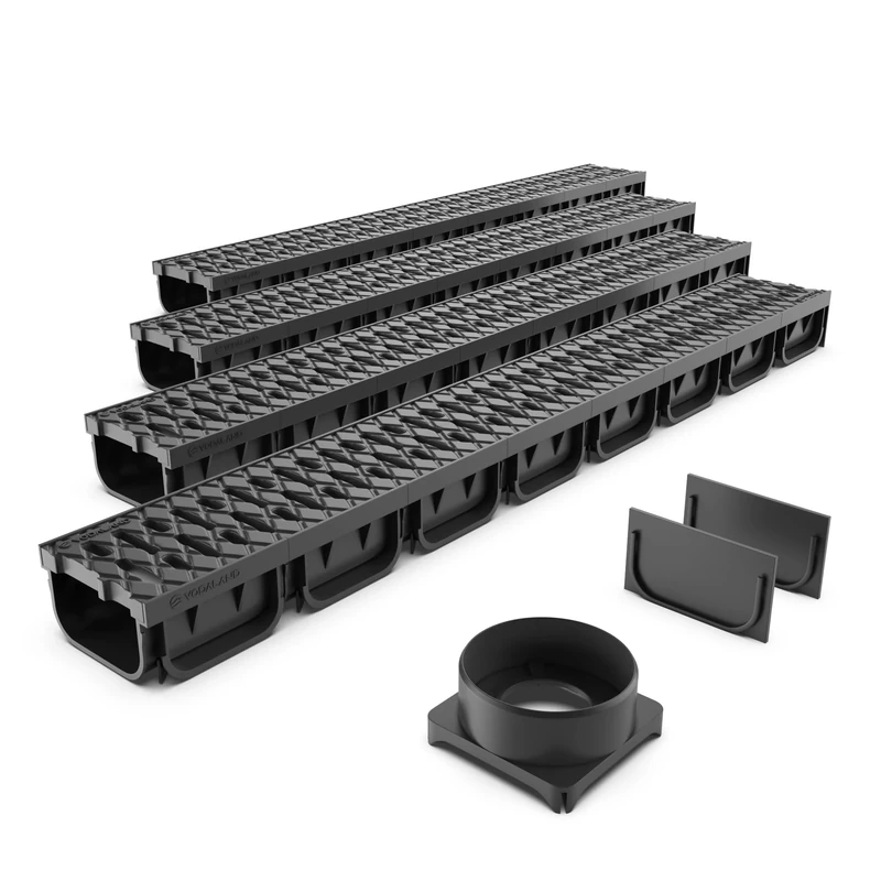 Vodaland EASY 2 Plastic channel drain kit with plastic grating - load class A15 (4 Pack)