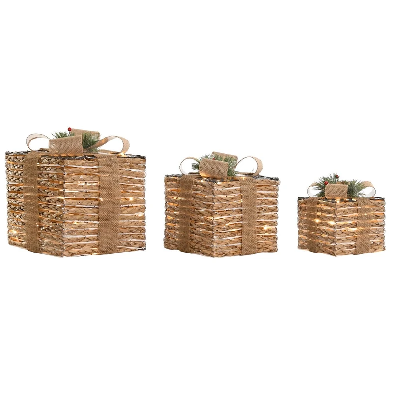 Gift Set of 3 LED Ratan 25 x 25 x 25 cm Natural