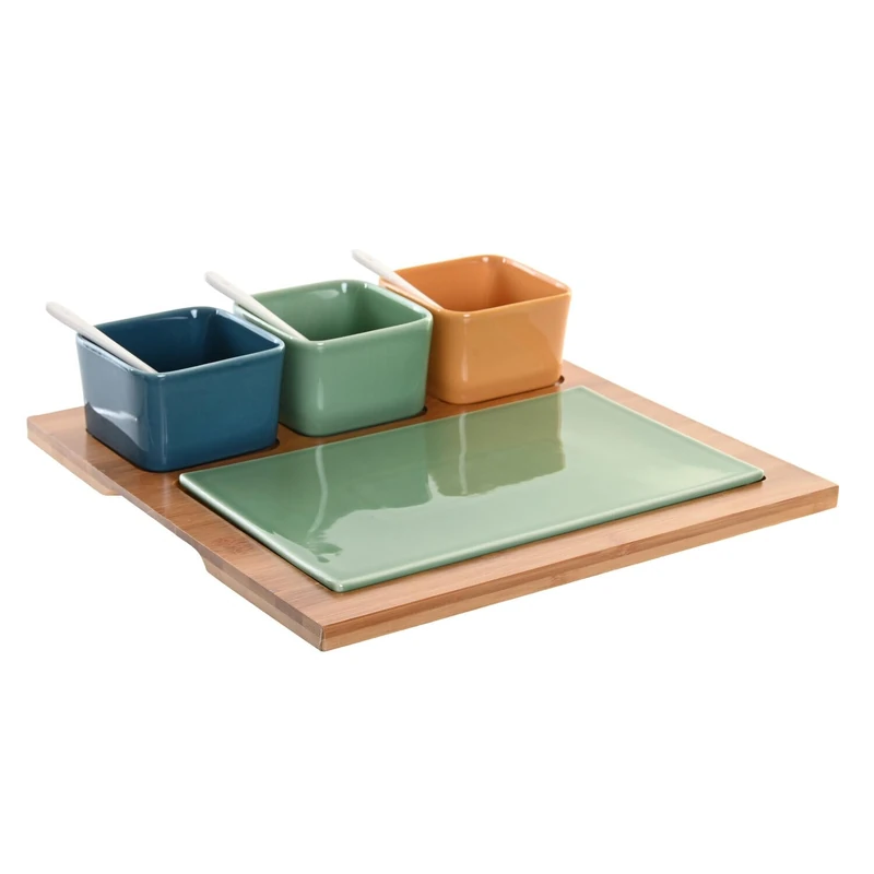Set of 8 Bamboo Porcelain 30 x 30 x 6 cm Multi-Coloured - Image 1