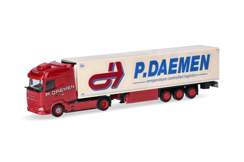 Herpa truck model DAF XG Kühlkoffer-Sattelzug "P. DAEMEN" (Niederlande/Maasbree), on a scale of 1:87, plastic miniature, made in Germany, model building, collectors edition