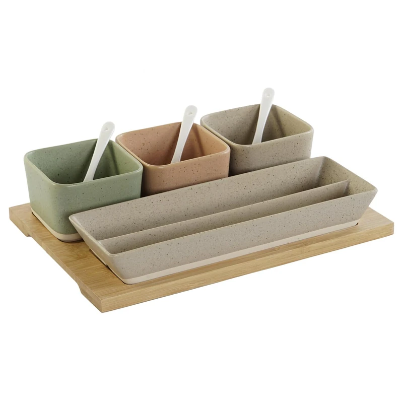 Set of 8 Porcelain Bamboo 26 x 9 x 4 Multi-Coloured - Image 1