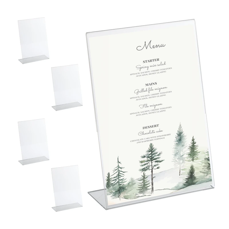 Relaxdays Table Stand, Set of 5, DIN A4, Stand-up Display, for Menu Cards, Advertising, Weddings, Acrylic, Transparent